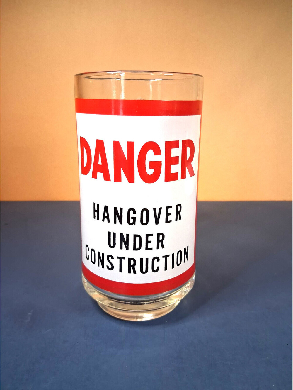 DANGER HANGOVER UNDER CONSTRUCTION Novelty BEER Glass Mug Stein 5.5" Tall